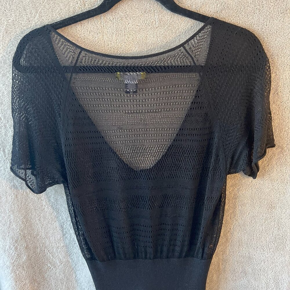 Catherie Malandrino Sheer Cropped Top, Size -  Large, Color - Black